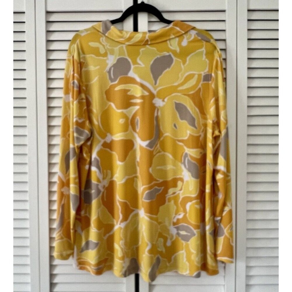 Susan Graver Passport Printed Liquid Knit A-Line Shirt Lemon‎ / Taupe 2X A630799 - Picture 5 of 6